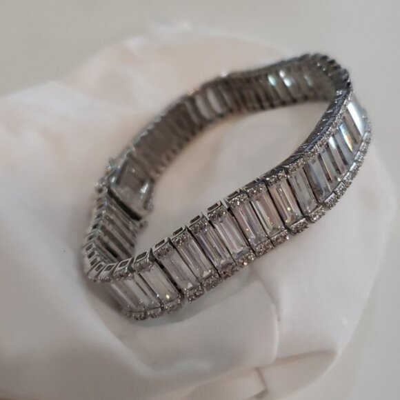 Sears Sterling Silver White Diamond Simulant 47ctw Baguette and Round Diamond - Picture 4 of 11